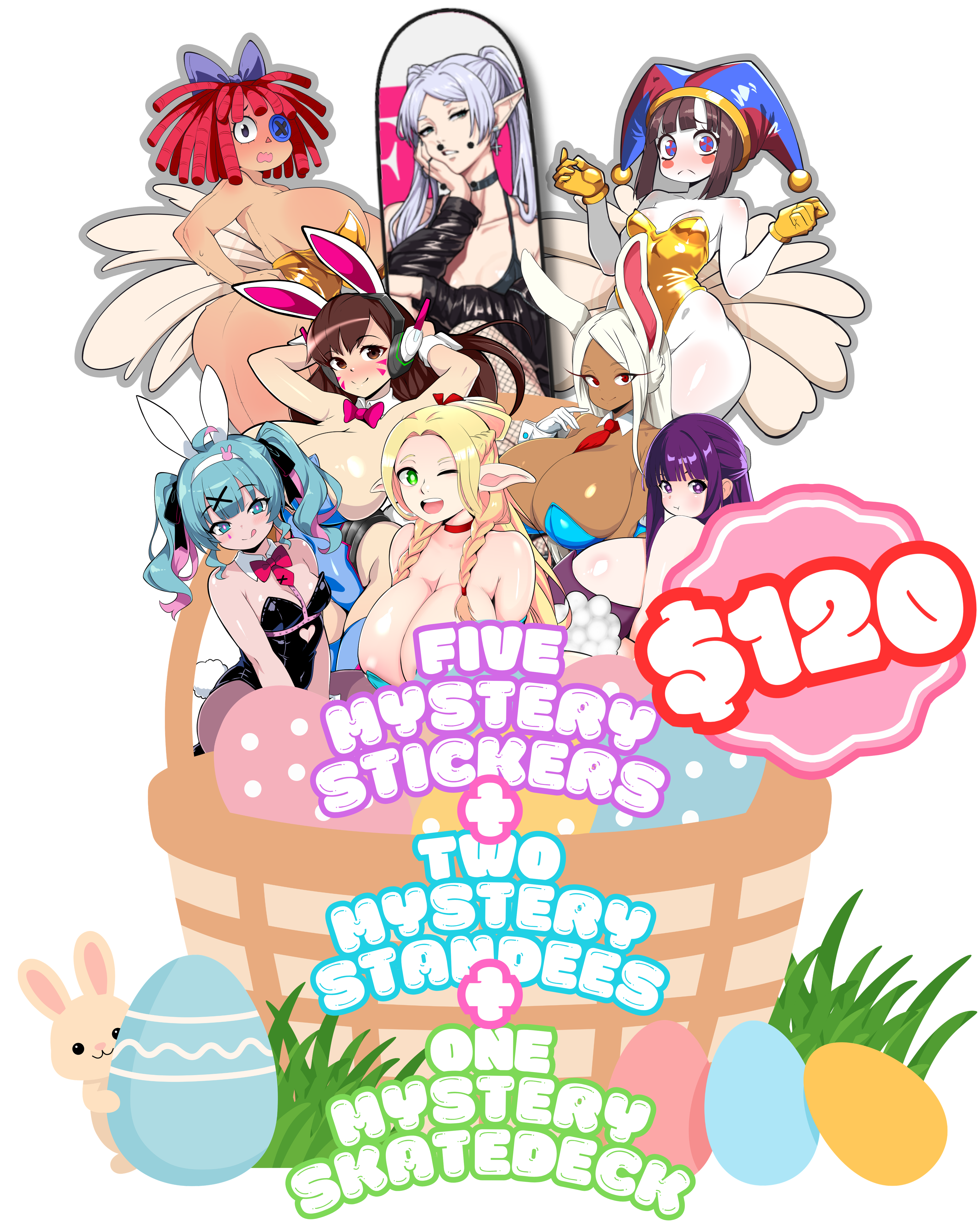 5 MYSTERY STICKERS & 2 MYSTERY STANDEES + 1 MYSTERY SKATEDECK